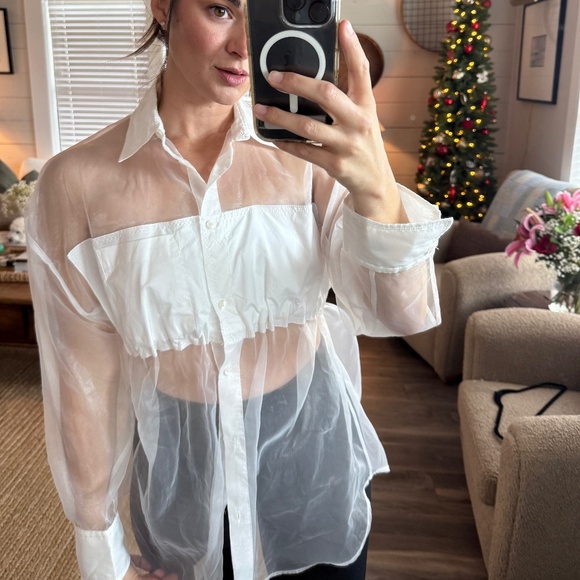 Zara Sheer White Blouse Oversized fit - Picture 2 of 5